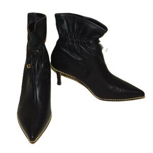 Coach Wynie Black Leather Drawstring Ankle Gold Bead Studded Trim Bootie